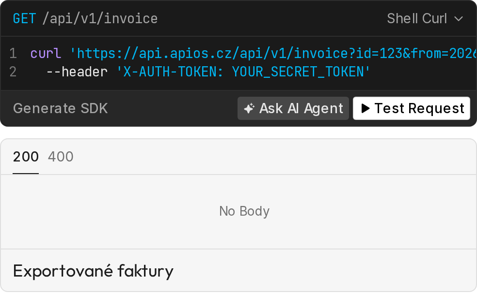 Export faktur — GET /api/v1/invoice v dokumentaci API