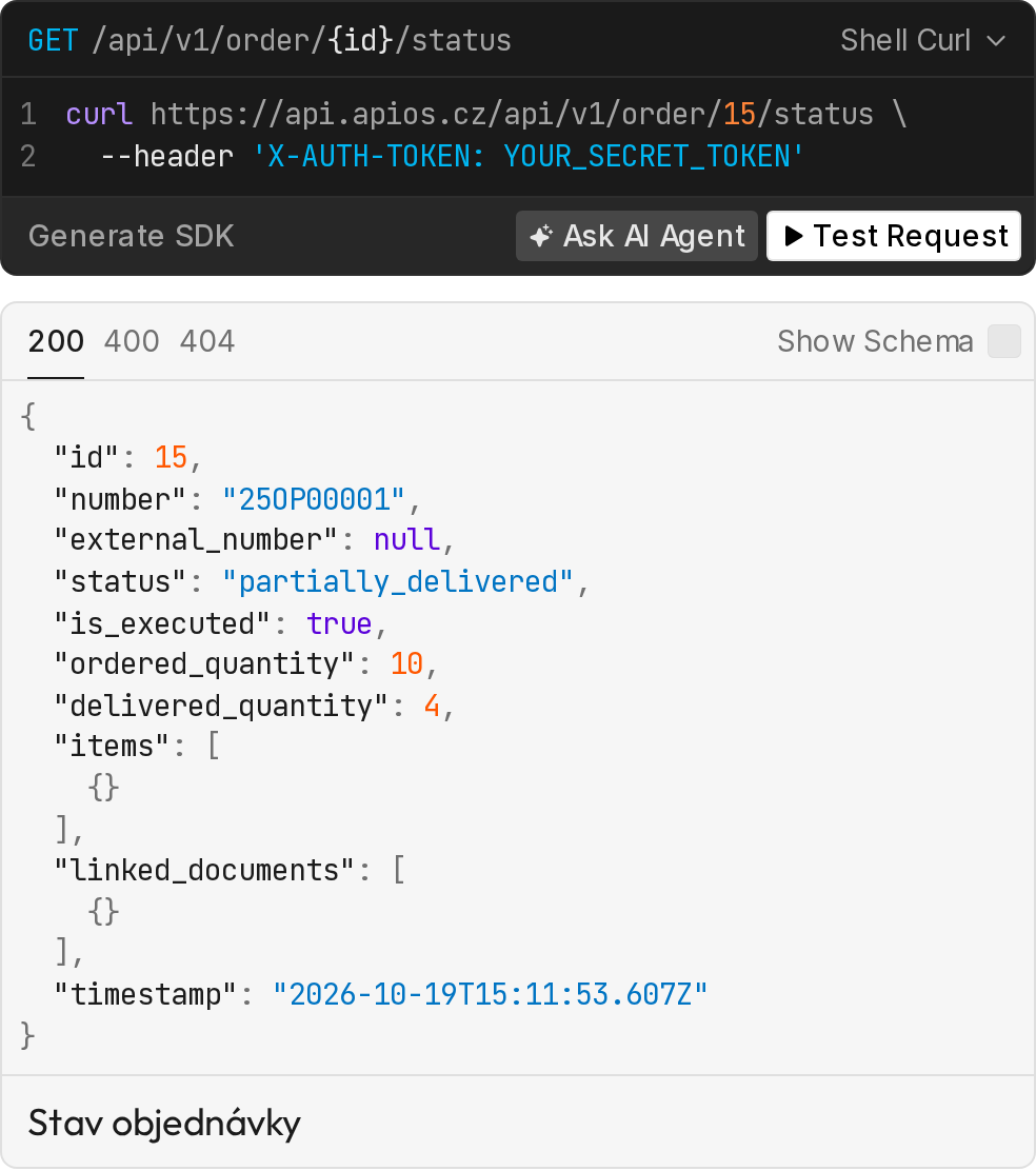 Stav objednávky — GET /api/v1/order/{id}/status v dokumentaci API